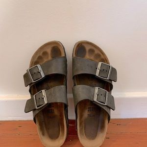 Birkenstock Arizona Black Nubuck Sandals, Size 38